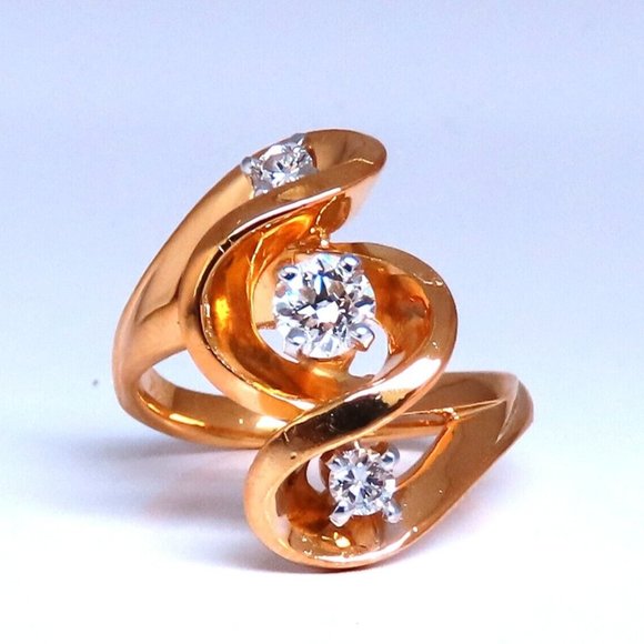Unique Three Dimensional .45ct Natural Diamonds Curling Motif Ring 14kt